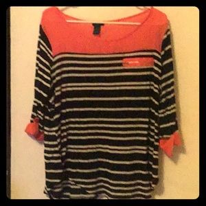 XL Striped Blouse with Pink Trims and Zipper Patch